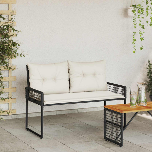 Outdoor Bank mit Kissen Schwarz/Cremeweiß