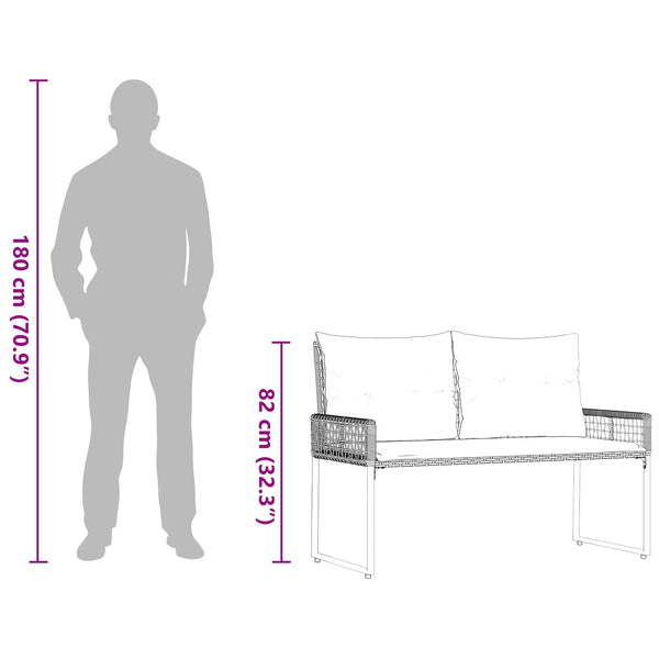 vidaXL Banc d'extérieur gris 118 x 55 x 82 cm en rotin PE et tissu