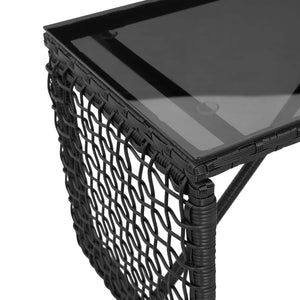 Schwarzer Outdoor Tisch Rattan/Glas 80x40cm