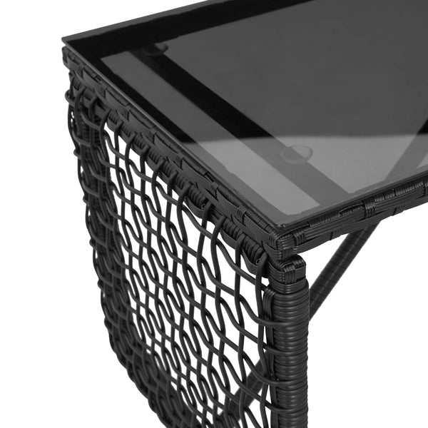 Schwarzer Outdoor Tisch Rattan/Glas 80x40cm
