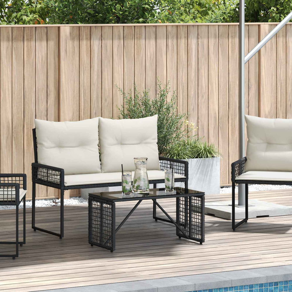 Schwarzer Outdoor Tisch Rattan/Glas 80x40cm