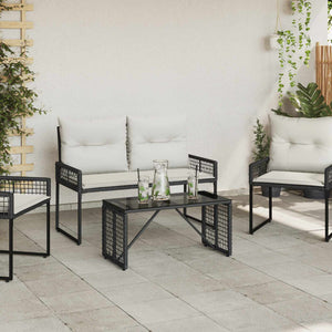 Schwarzer Outdoor Tisch Rattan/Glas 80x40cm