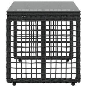 Schwarzer Outdoor Tisch Rattan/Glas 80x40cm