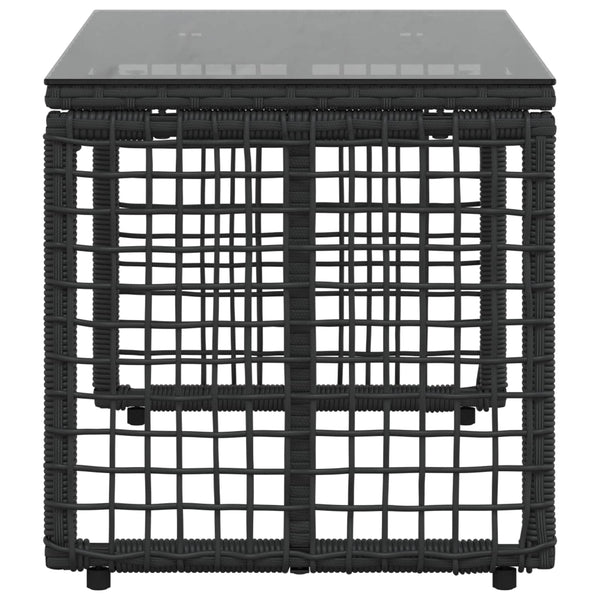 Schwarzer Outdoor Tisch Rattan/Glas 80x40cm