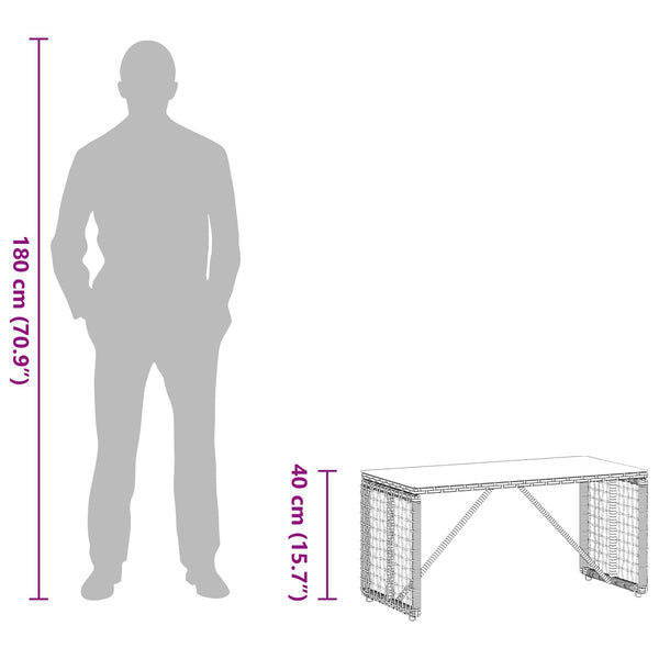 Schwarzer Outdoor Tisch Rattan/Glas 80x40cm