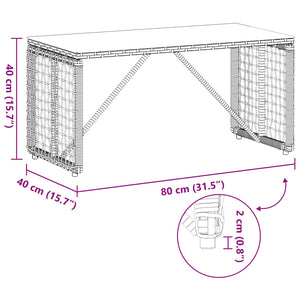 Schwarzer Outdoor Tisch Rattan/Glas 80x40cm