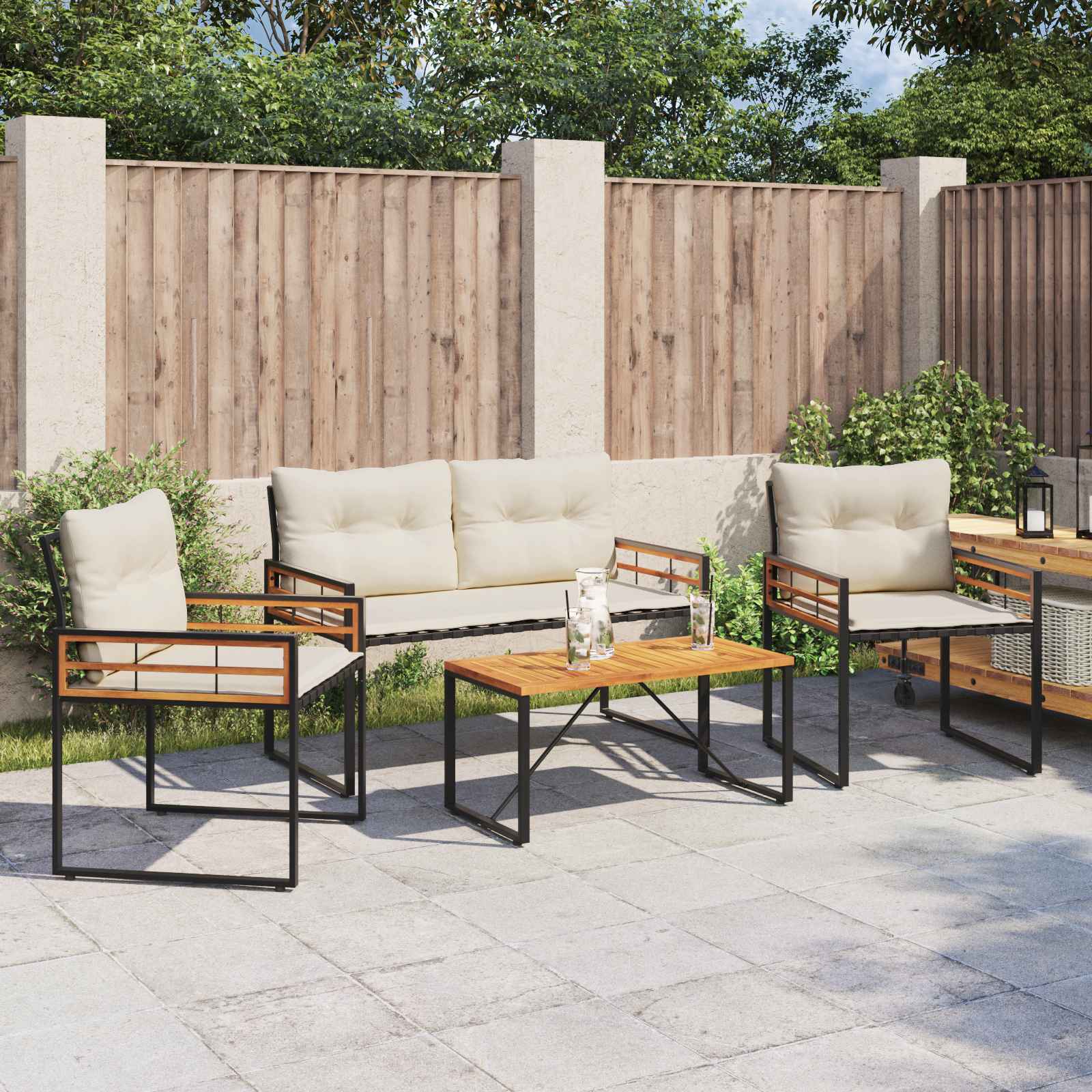 Gartenmöbel Set Creme 4-teilig mit Kissen
