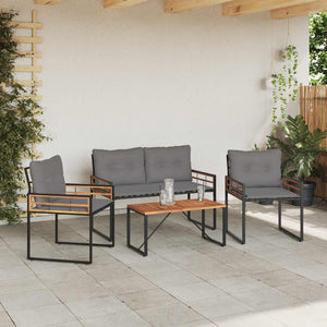 Gartenmöbel Set Hellgrau 4-teilig mit Kissen