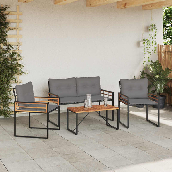 Gartenmöbel Set Hellgrau 4-teilig mit Kissen