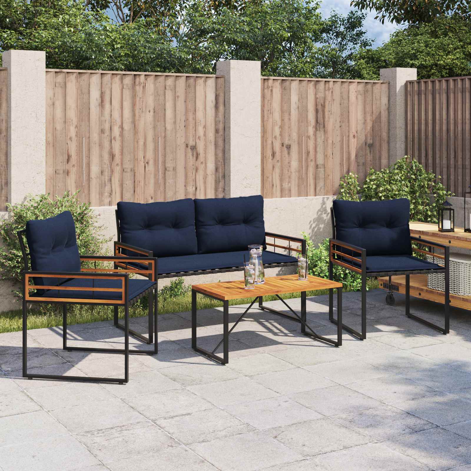 Gartenmöbel Set Marineblau 4-teilig