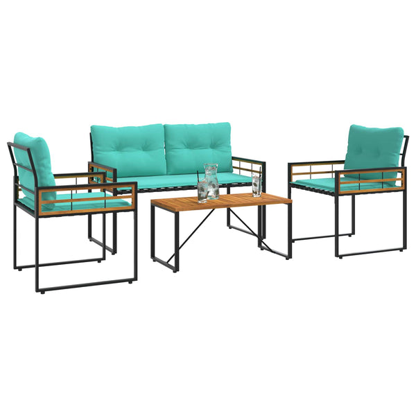 Türkises Gartenmöbel-Set mit Kissen, 4-teilig