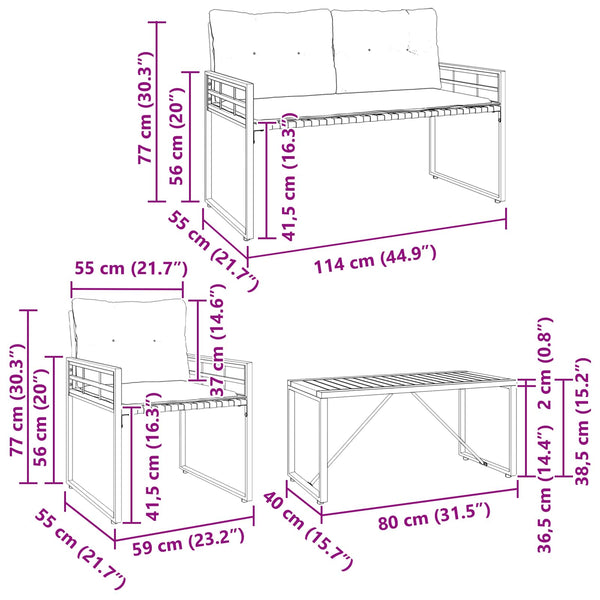 Türkises Gartenmöbel-Set mit Kissen, 4-teilig