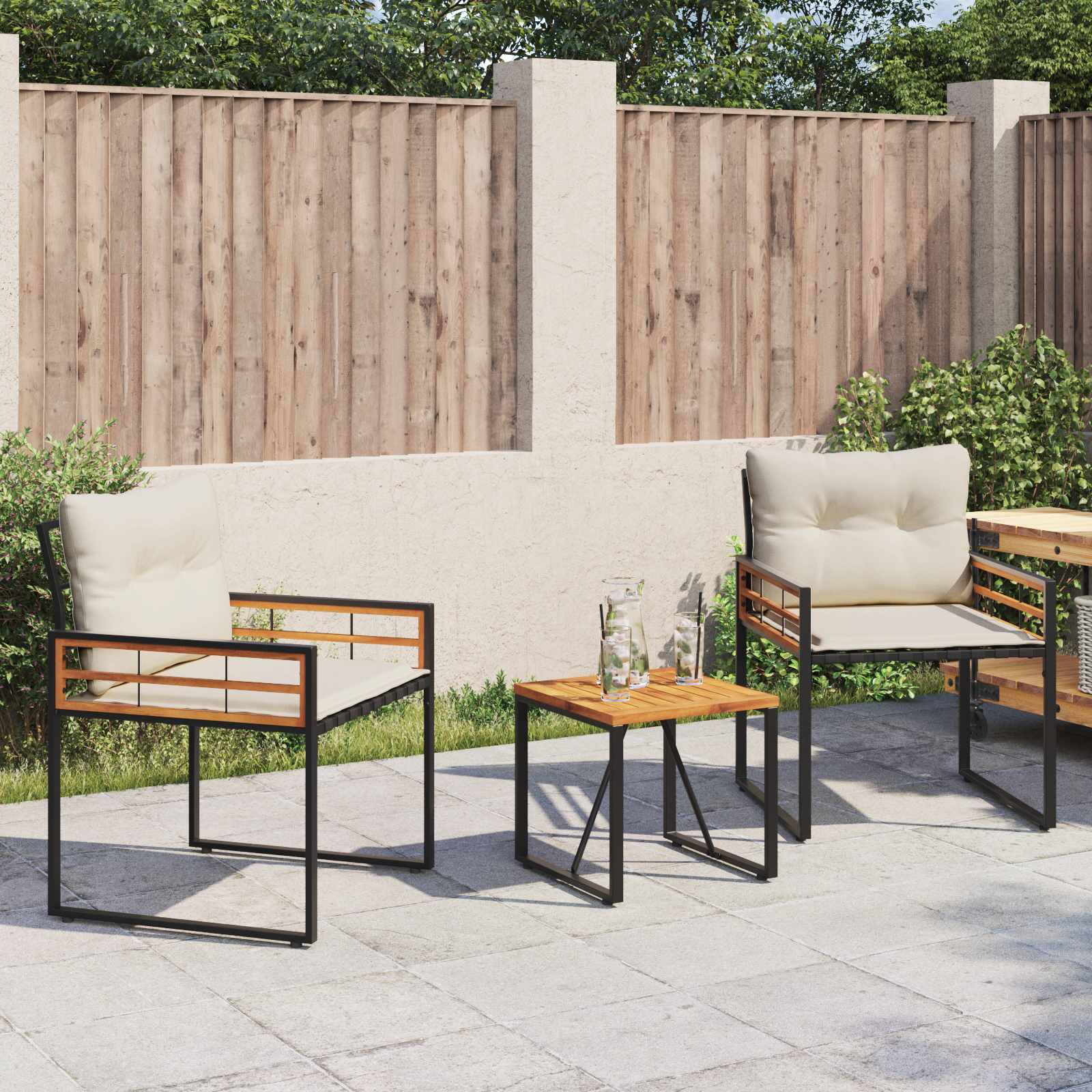 3-teiliges Gartenmöbel-Set Creme mit Kissen