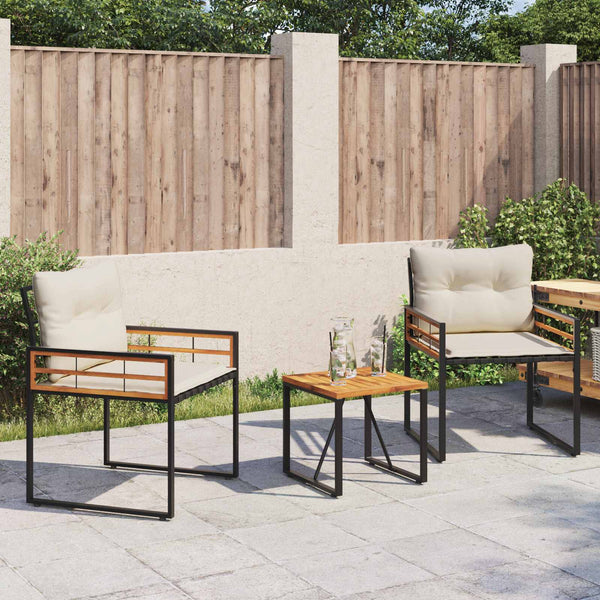 3-teiliges Gartenmöbel-Set Creme mit Kissen