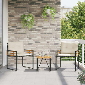 3-teiliges Gartenmöbel-Set Creme mit Kissen