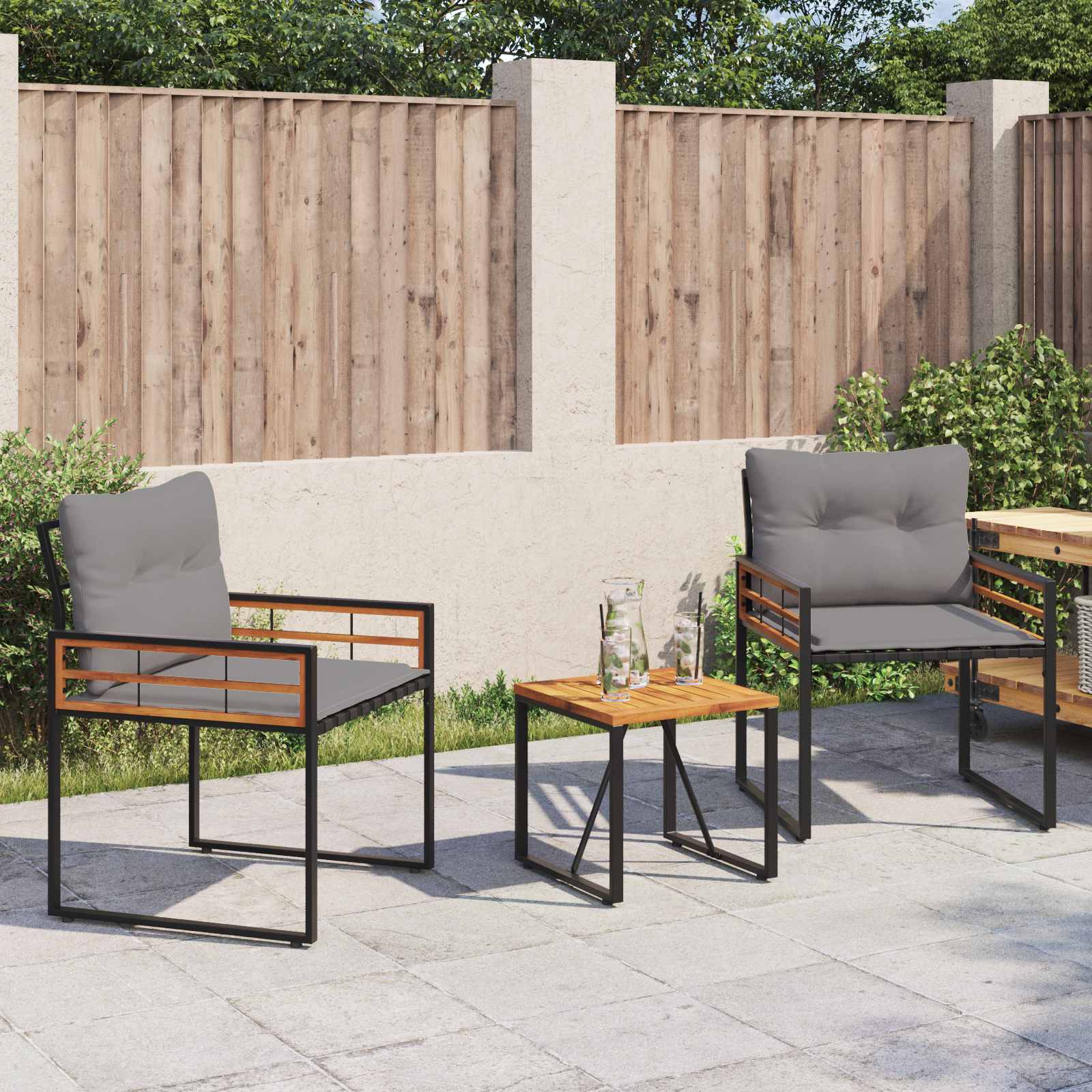 Gartenmöbel Set 3-teilig Hellgrau mit Kissen