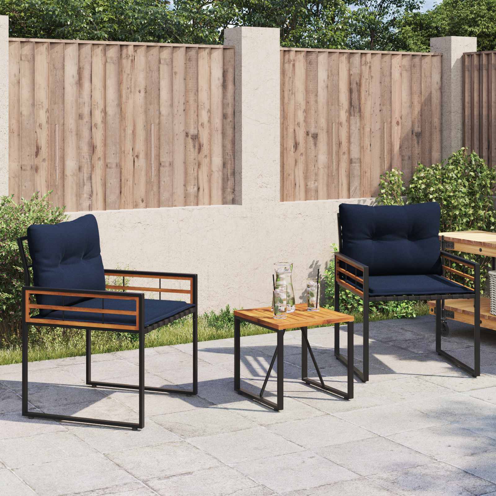 Gartenmöbel Set Marineblau 3-teilig mit Kissen