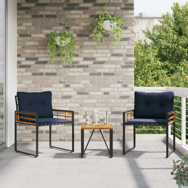 Gartenmöbel Set Marineblau 3-teilig mit Kissen