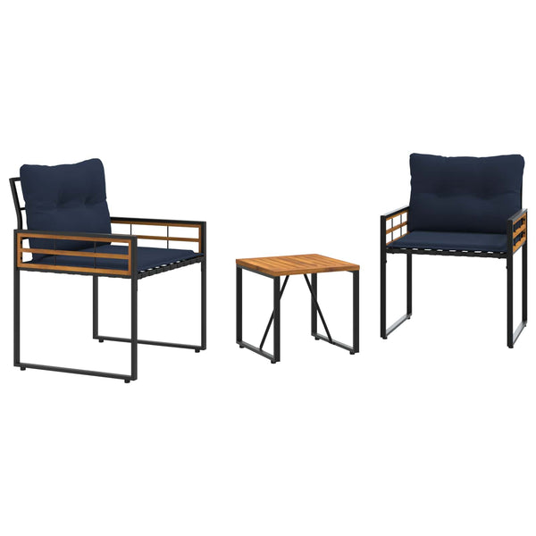 Gartenmöbel Set Marineblau 3-teilig mit Kissen