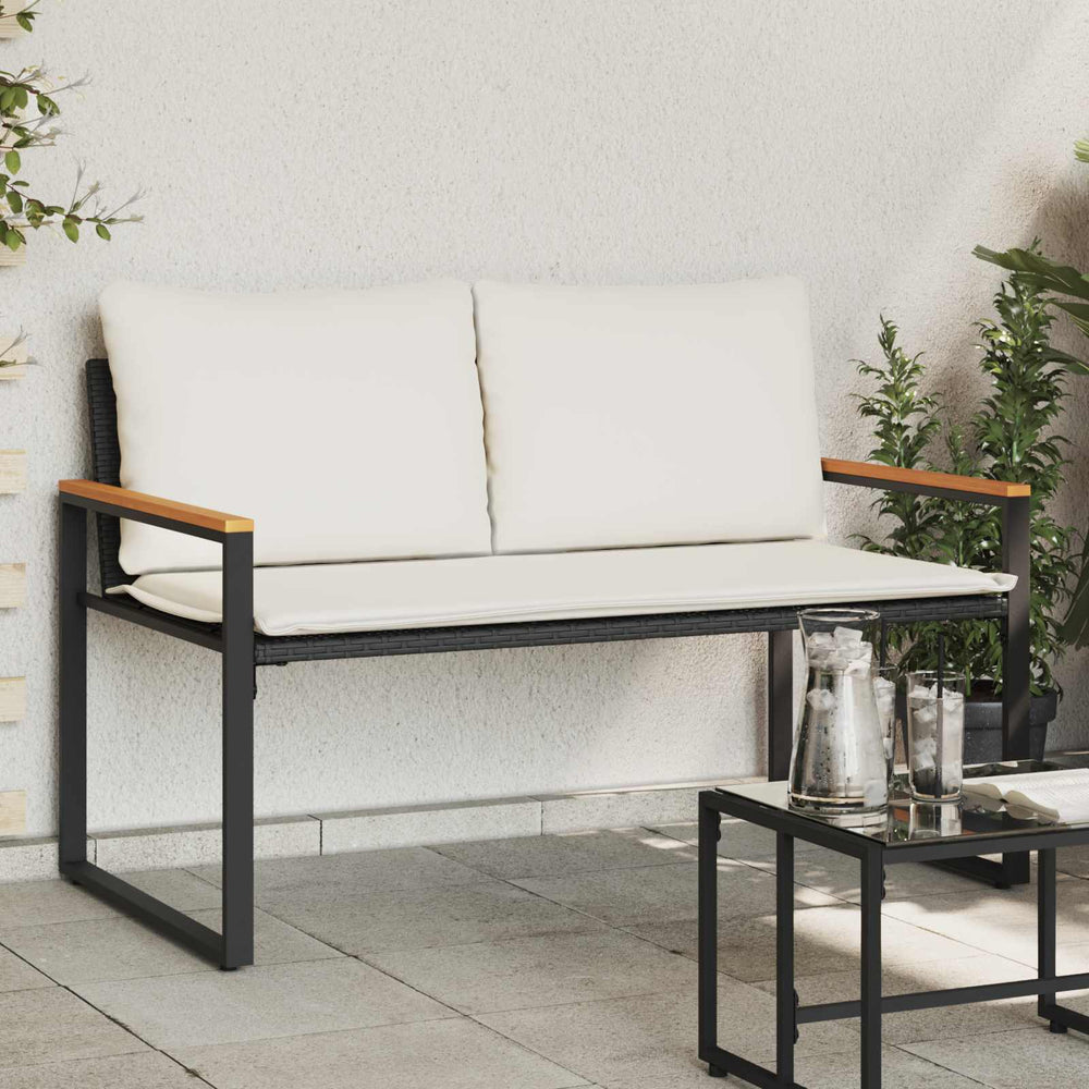 Rattan Gartenbank mit Kissen, Schwarz/Cremeweiß