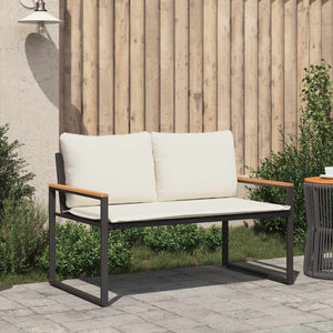Rattan Gartenbank mit Kissen, Schwarz/Cremeweiß