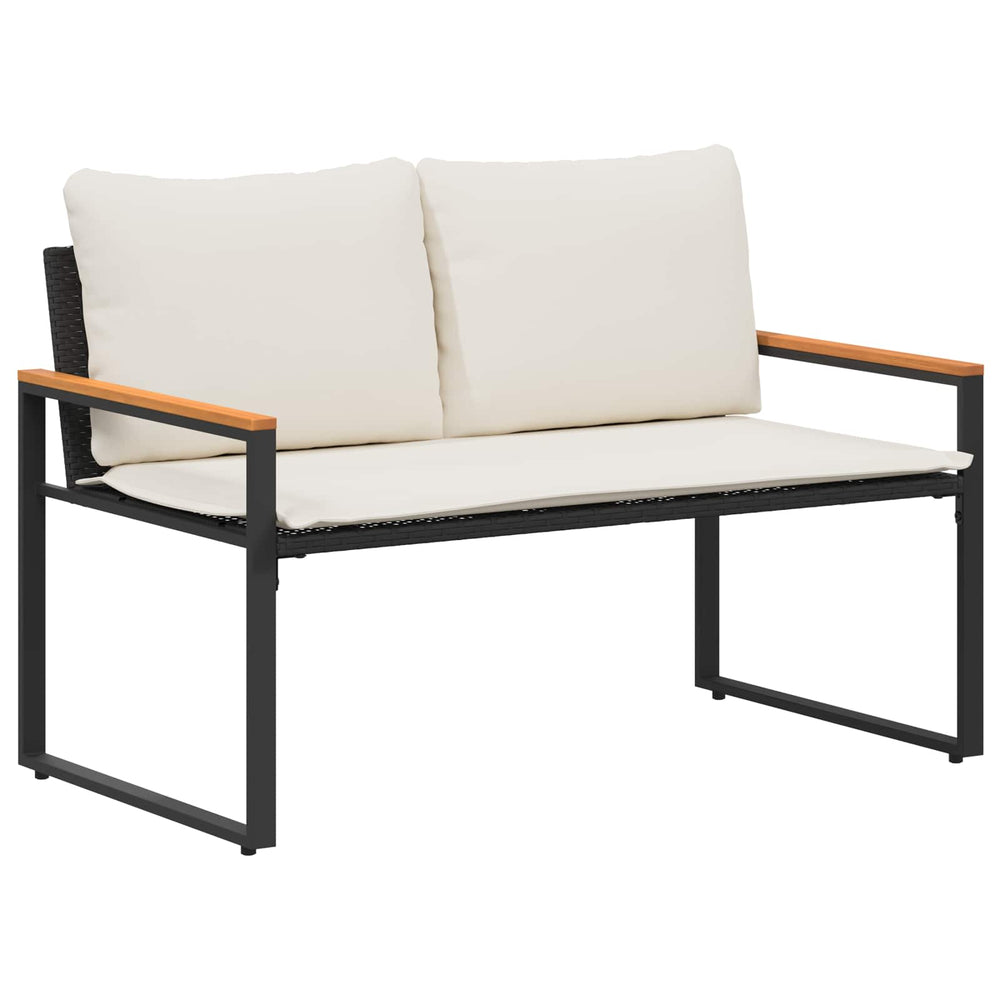 Rattan Gartenbank mit Kissen, Schwarz/Cremeweiß