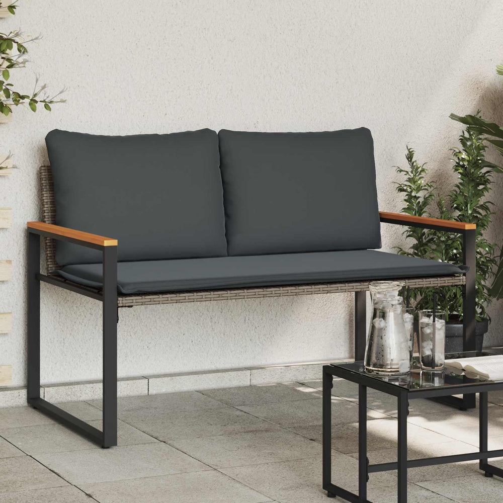 Rattan Gartenbank mit Kissen Grau 115 cm
