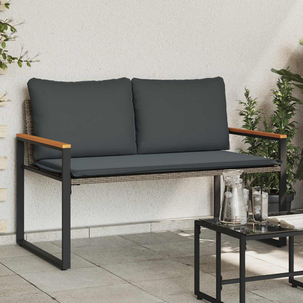 Rattan Gartenbank mit Kissen Grau 115 cm