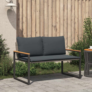 Rattan Gartenbank mit Kissen Grau 115 cm