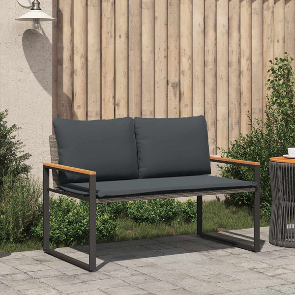 Rattan Gartenbank mit Kissen Grau 115 cm