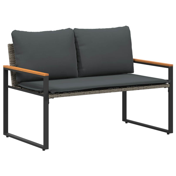 Rattan Gartenbank mit Kissen Grau 115 cm