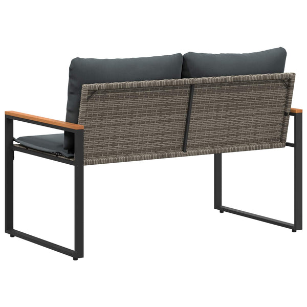 Rattan Gartenbank mit Kissen Grau 115 cm
