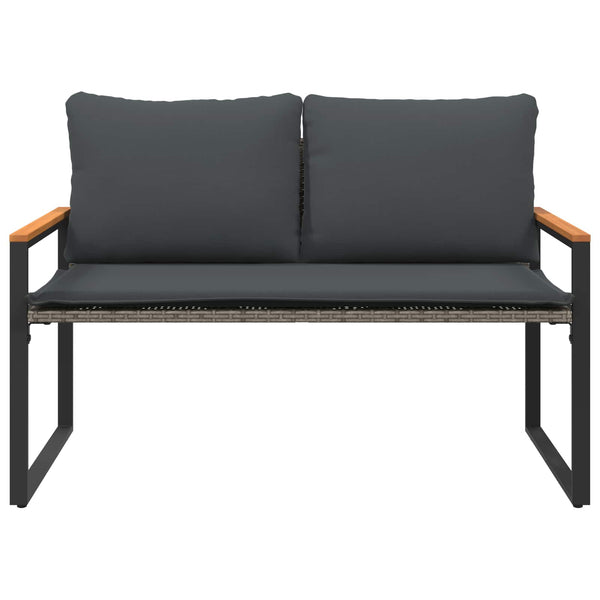 Rattan Gartenbank mit Kissen Grau 115 cm
