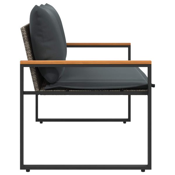 Rattan Gartenbank mit Kissen Grau 115 cm