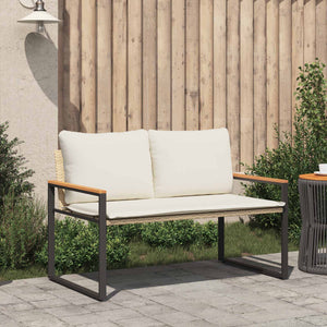 Rattan Gartenbank mit Kissen, Beige/Cremeweiß