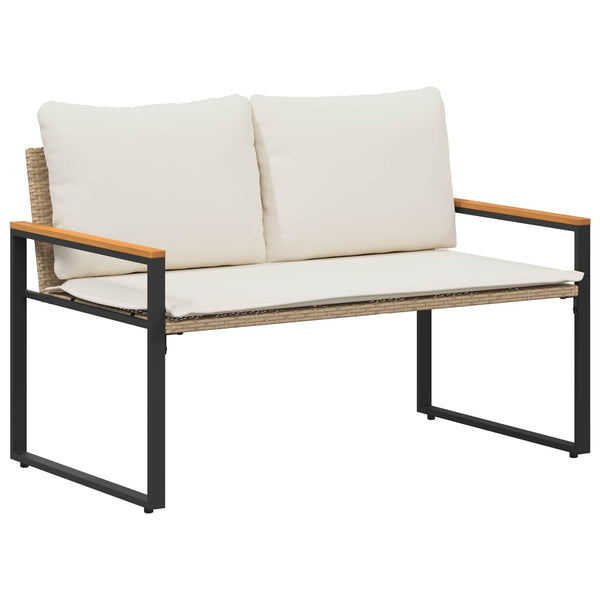 Rattan Gartenbank mit Kissen, Beige/Cremeweiß