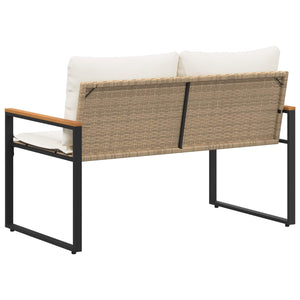 Rattan Gartenbank mit Kissen, Beige/Cremeweiß