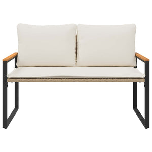 Rattan Gartenbank mit Kissen, Beige/Cremeweiß