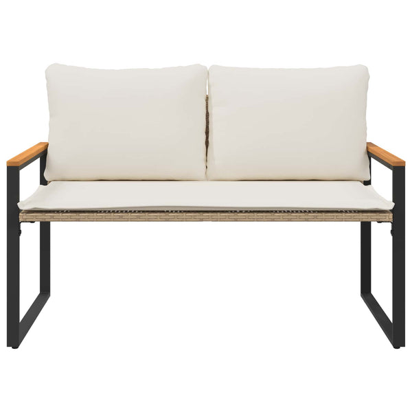 Rattan Gartenbank mit Kissen, Beige/Cremeweiß