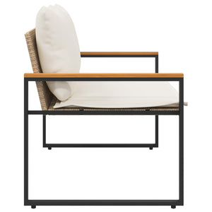 Rattan Gartenbank mit Kissen, Beige/Cremeweiß