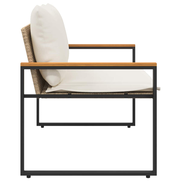Rattan Gartenbank mit Kissen, Beige/Cremeweiß
