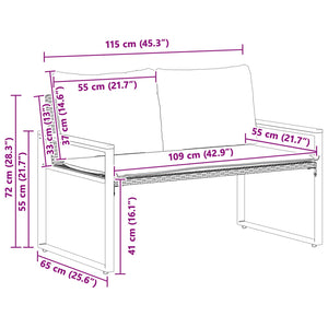 Rattan Gartenbank mit Kissen, Beige/Cremeweiß