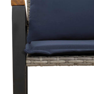 Rattan Gartenbank mit Kissen Grau Marineblau