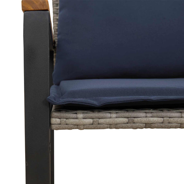 Rattan Gartenbank mit Kissen Grau Marineblau