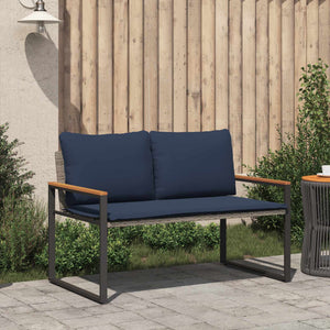 Rattan Gartenbank mit Kissen Grau Marineblau