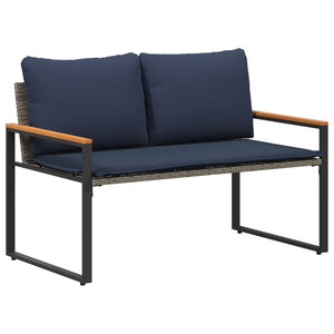 Rattan Gartenbank mit Kissen Grau Marineblau