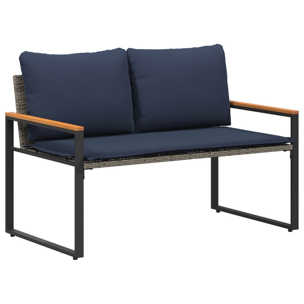 Rattan Gartenbank mit Kissen Grau Marineblau
