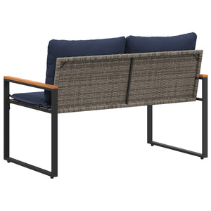 Rattan Gartenbank mit Kissen Grau Marineblau