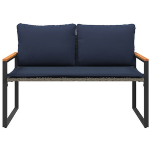 Rattan Gartenbank mit Kissen Grau Marineblau