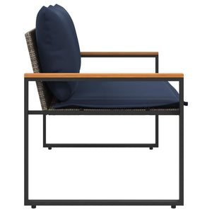 Rattan Gartenbank mit Kissen Grau Marineblau